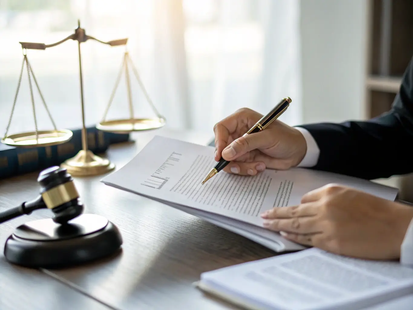 A testimonial quote from a satisfied client, displayed prominently with a professional background image related to legal services.